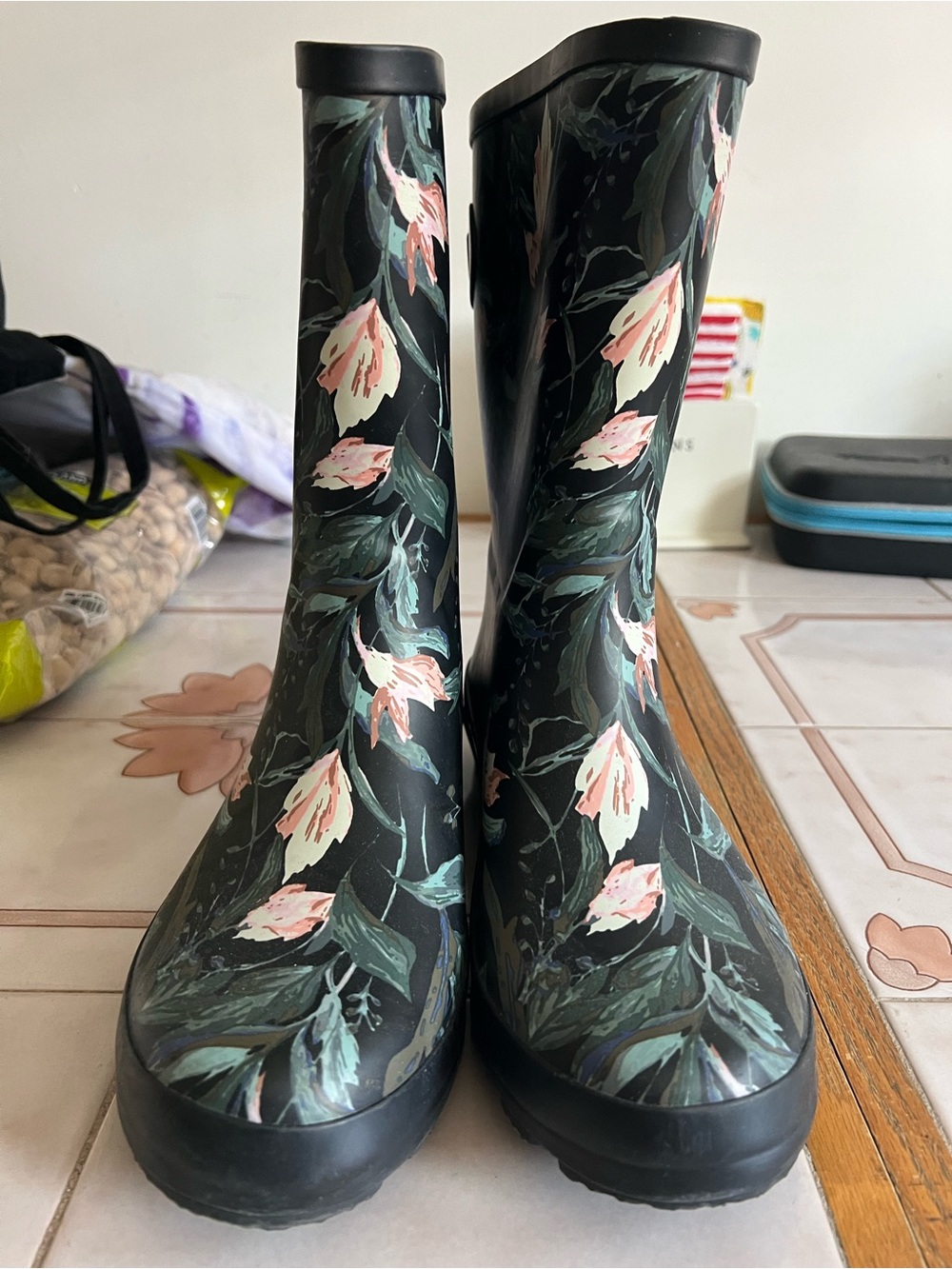 Target Black Floral Women’s Rain Boots with Pink Flowers